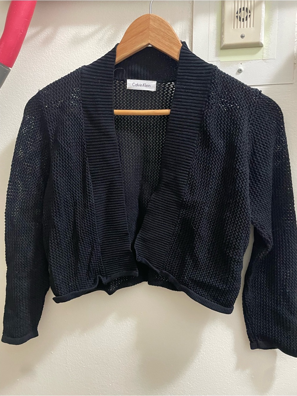 Calvin Klein Black Open-Weave Cropped Cardigan